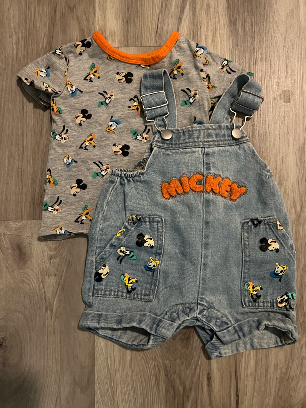 Mickey Mouse Denim Overalls with Matching Tee - Blue & Grey